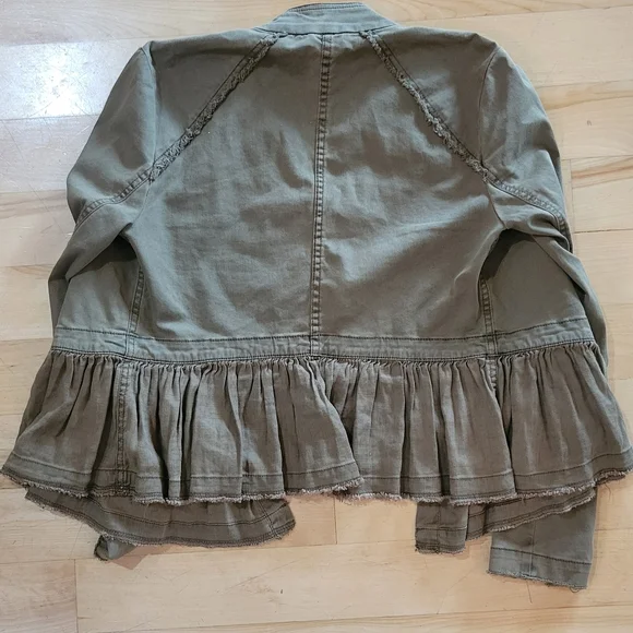 Free People Olive Green Utility Jacket with Peplum Hem - Picture 9 of 13